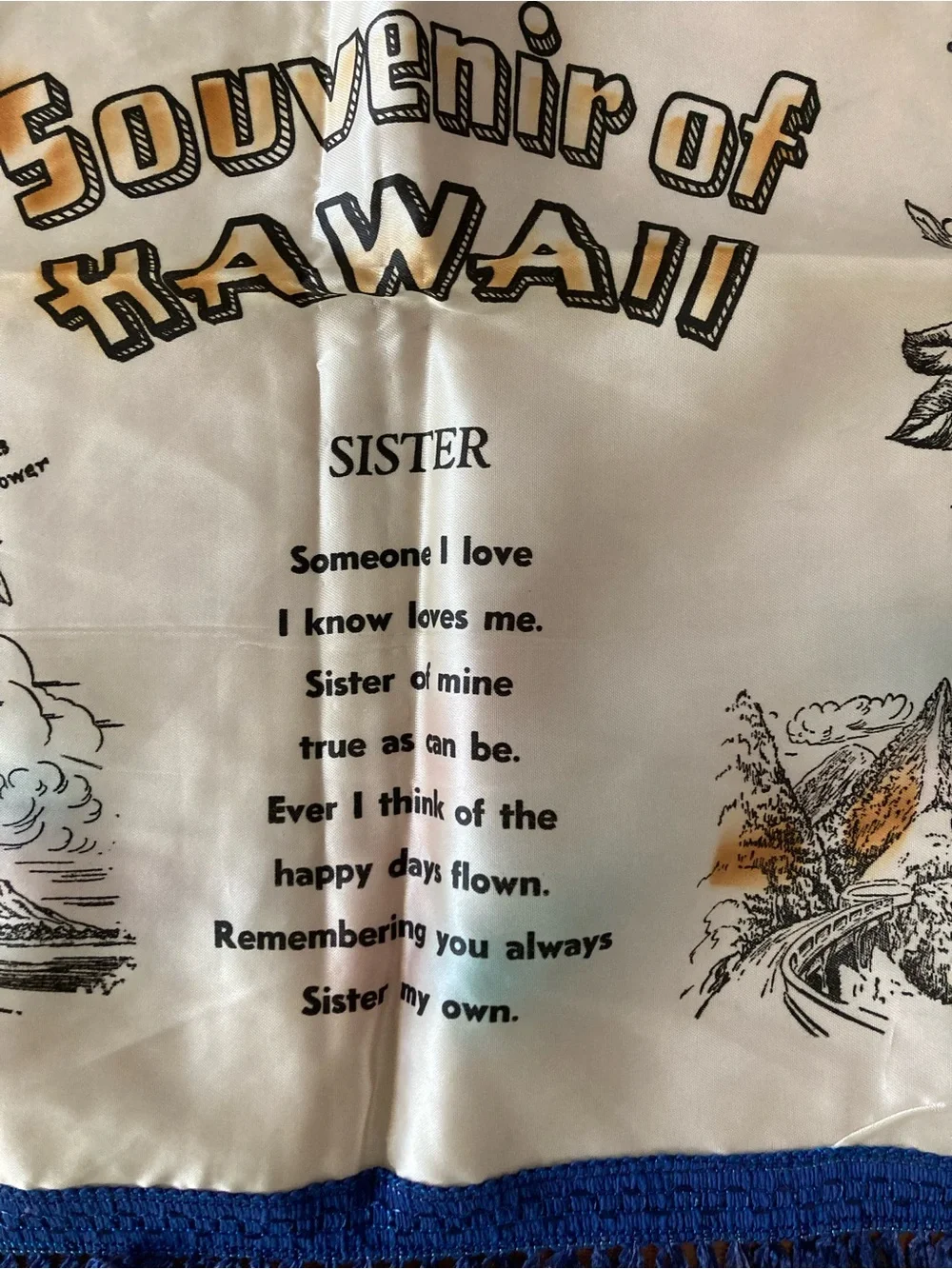 Vintage‎ 1940s WWII World War 2 Hawaii To My SISTER Satin Souvenir Pillow Case
